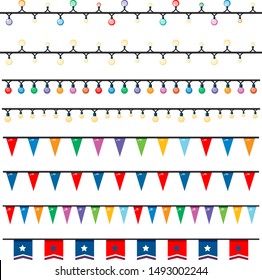 Different patterns of lights and flags illustration