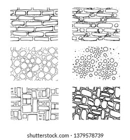 Different paving elements for landsape design,plan,maps.Stone,bricks and tiles.Top view skethed set ..Collection of paving materials, isolated on the white background.