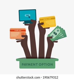 different payment option like credit card, net banking, cash, debit card hold in hand concept vector