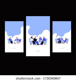 Different people attending a therapy session with mental specialists. Personal couple and family psychotherapy session. Conversation with a psychologist. Website app slider illustrations