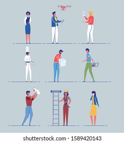 Different People Cartoon Characters Set. Professional and Occupational Diversity, Male and Female Gender Equality and Unusual not Common Occupations Men and Women. Flat Vector Illustrations Isolated.