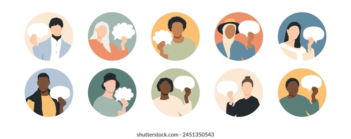Different people with chat bubbles.