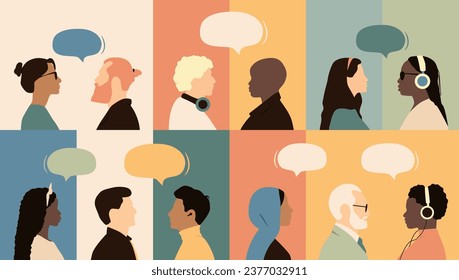 Different people with chat bubbles. Communication concept.	