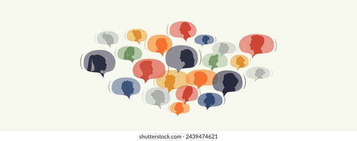 Diferentes personas en las burbujas de chat. Concepto de comunicación.