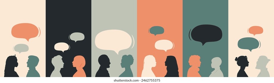 Diferentes personas con burbujas de chat. Concepto de comunicación.