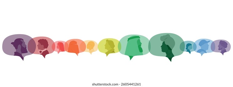Different people in chat bubbles. Communication concept.