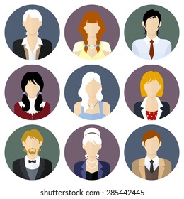 Different people circle icons set in flat style. Vector Illustration