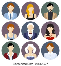 Different people circle icons set in flat style. Vector Illustration