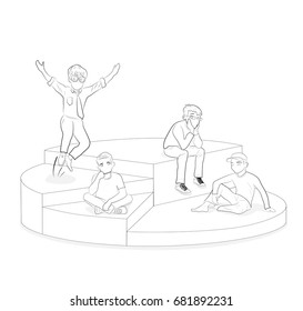 Different people in the diagram segments. vector illustration.