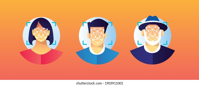 different people doing a face recognition scan technology