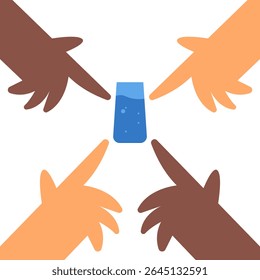 Different People drinking clean fresh water. Healthy hydration with pure water liquid. Characters with glass. Flat vector illustration on white background.