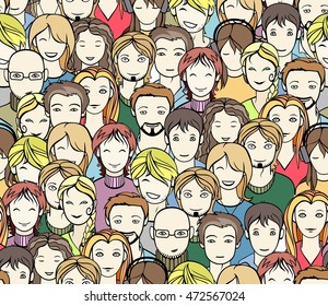 different people faces in a crowd, seamless pattern - Shutterstock ID 472567024