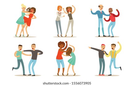 Different people fight violently. Vector illustration on a white background.