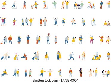 different people flat vector set. Crowd of people isolated on white background