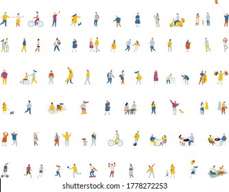 different people flat vector set. Crowd of people isolated on white background