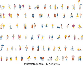 different people flat vector set. Crowd of people isolated on white background