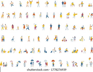conjunto de vector plano de diferentes personas. Multitud de personas aisladas en el fondo blanco
