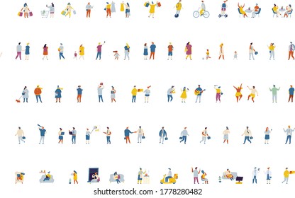 different people flat vector set. Crowd of people isolated on white background