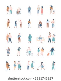 Different People flat vector silhouette bundle. Male and female flat faceless characters isolated on white background.	
