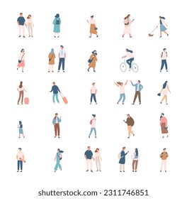 Different People flat vector silhouette bundle. Male and female flat faceless characters isolated on white background.	