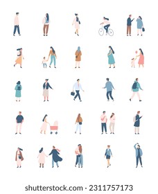 Different People flat vector silhouette bundle. Male and female flat faceless characters isolated on white background.	