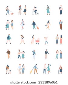 Different People flat vector silhouette bundle. Male and female flat faceless characters isolated on white background.	