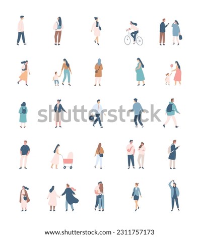 Different People flat vector silhouette bundle. Male and female flat faceless characters isolated on white background.	