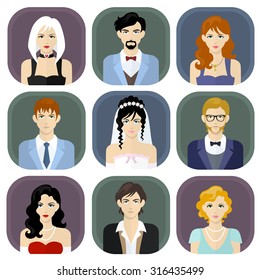 Different people in formal suits with detailed faces. Flat style icons set. Vector Illustration