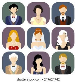 Different people in formal suits flat style icons set. Vector Illustration
