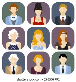 Different people in formal suits flat style icons set. Vector illustration