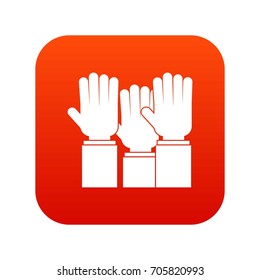 Different people hands raised up icon digital red for any design isolated on white vector illustration