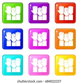 Different people hands raised up set 9