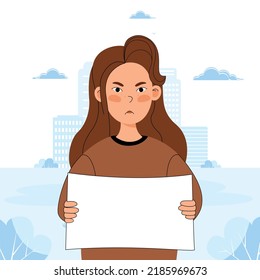 Diferentes personas sostienen carteles, ilustraciones vectoriales de personas sosteniendo carteles, pancartas y carteles en una manifestación de protesta o en un piquete. Personas contra la violencia, la contaminación, la discriminación, los derechos humanos 