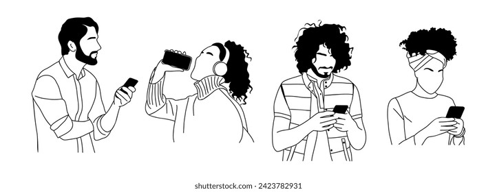 Diferentes personas sosteniendo, usando teléfonos móviles configurados.