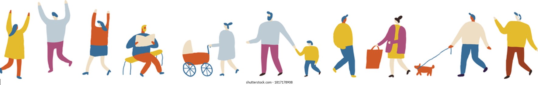 Different People horizontal banner. Flat vector illustration. Men and women isolated