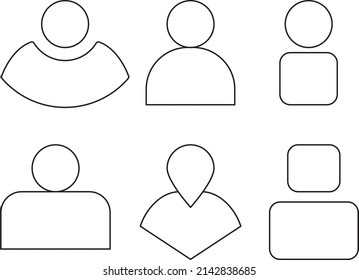 Different people icon set, different forms, head and body, editable stroke ans size, 6 different person.