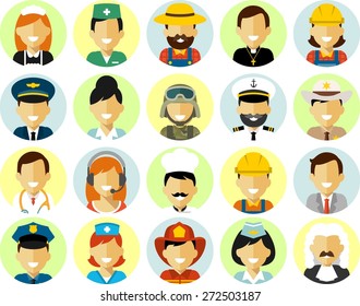 Different people occupation characters avatars set in flat style isolated on white background