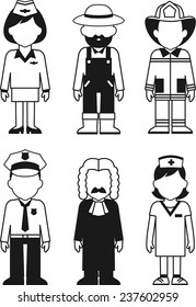 Different people occupation characters set in thin line style