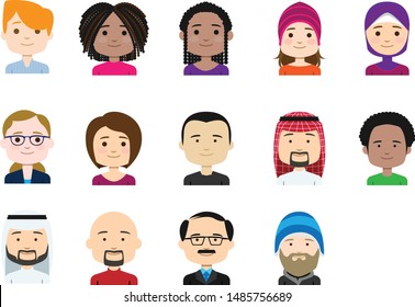 Different people portrait vector icon set 