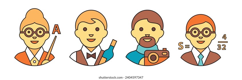 Different People Profession Icon with Avatar Picture Vector Set