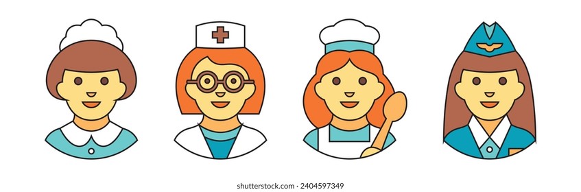 Icono de profesión de personas diferentes con conjunto de vectores de imágenes de avatar
