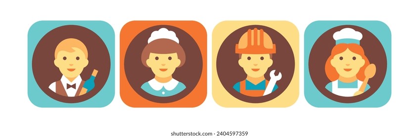 Different People Profession Icon with Avatar Picture Vector Set