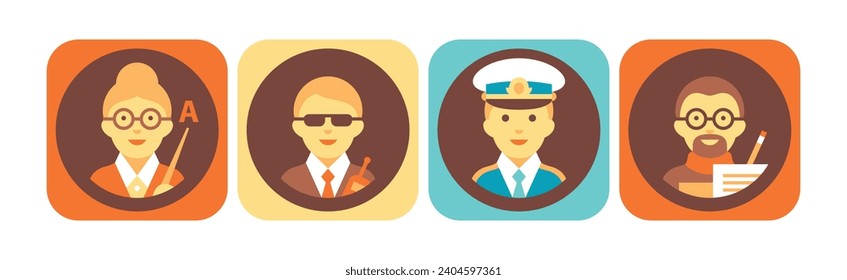 Different People Profession Icon with Avatar Picture Vector Set