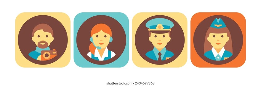 Icono de profesión de personas diferentes con conjunto de vectores de imágenes de avatar