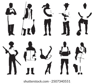 different people profession occupation full isolated silhouette