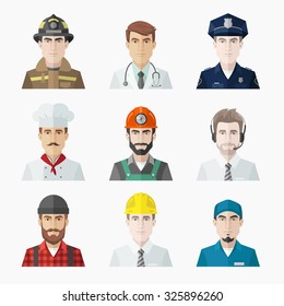 Different people professions characters set. Flat design style modern vector illustration icons set.