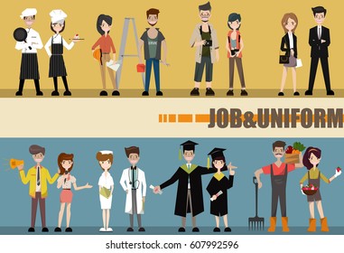 .Different people professions occupation characters man and woman set in flat style.Vector/Illustration