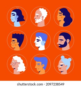 Personas diferentes de perfil. Antártaros de diferentes razas