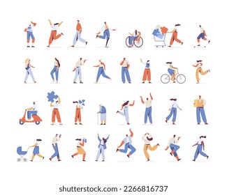 Different People silhouette big vector bundle. Male and female flat faceless characters isolated on white background.	