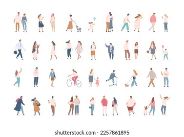 Different People silhouette vector bundle. Male and female flat characters isolated on white background.